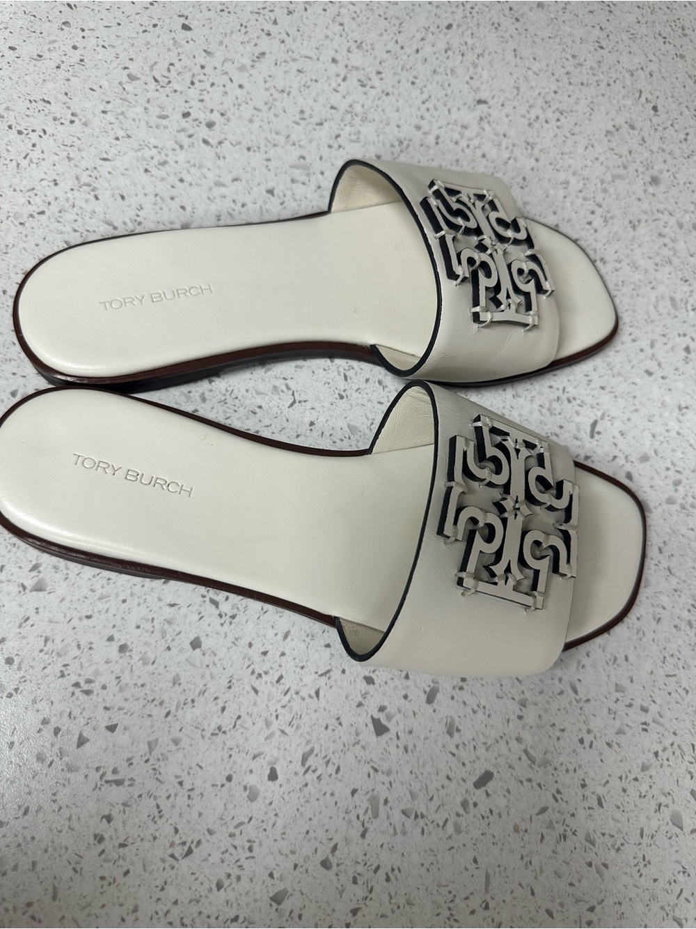 Tory Burch White Slide Sandals with Logo
